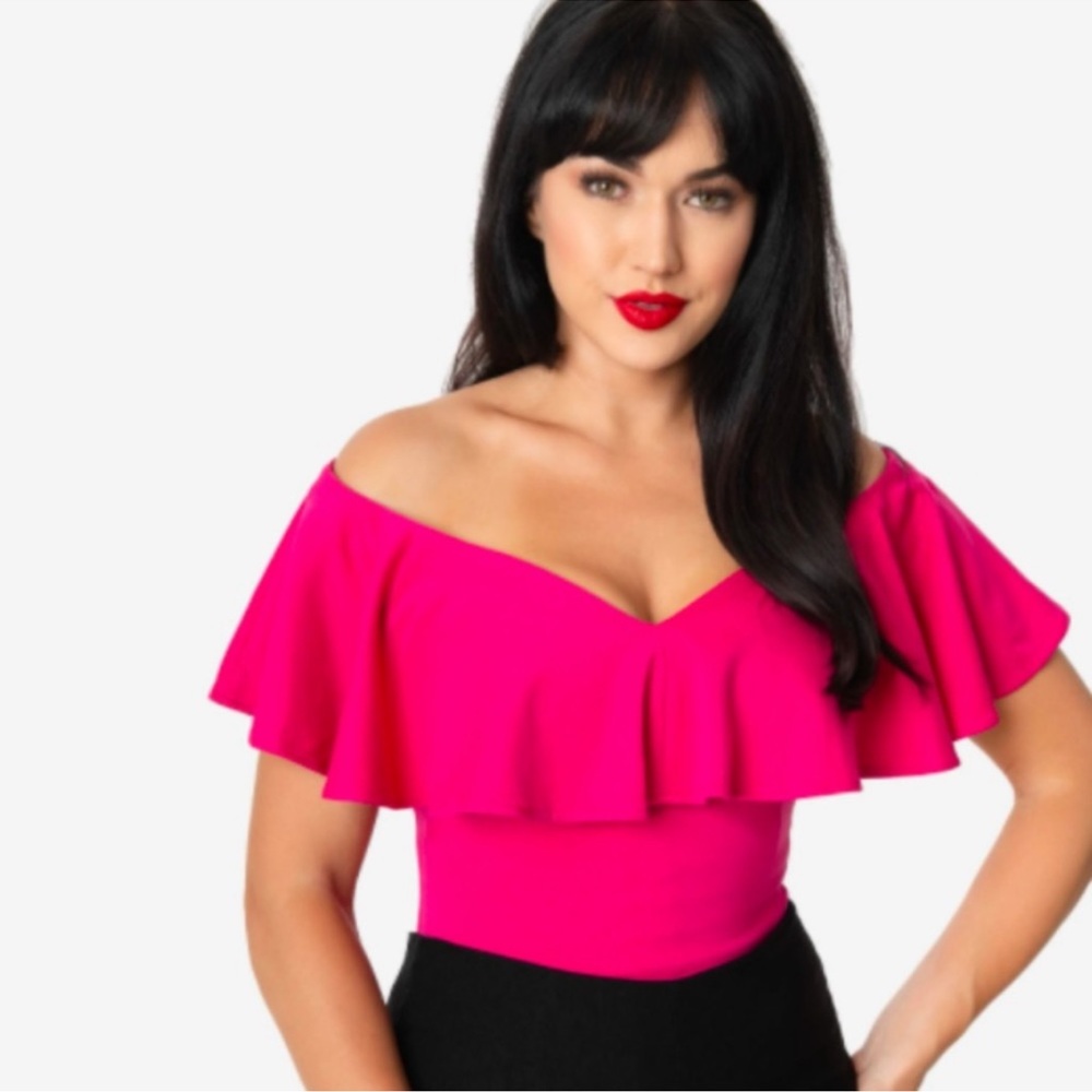 Unique Vintage Frenchie off shoulder pinup girl top